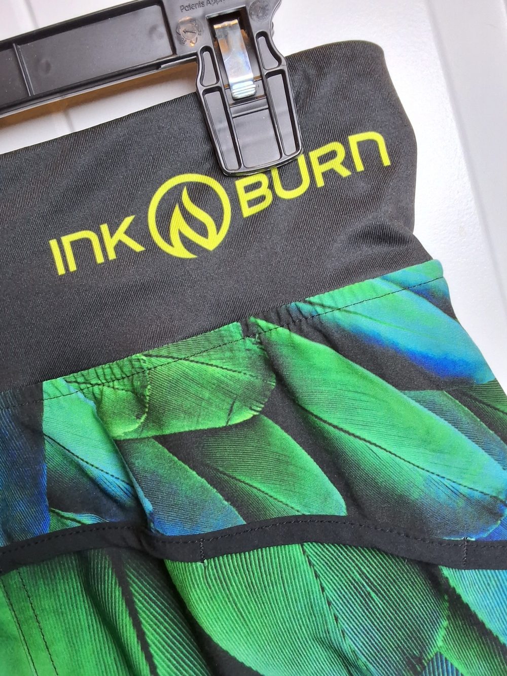INKBURN Green Feather Print Athletic Shorts